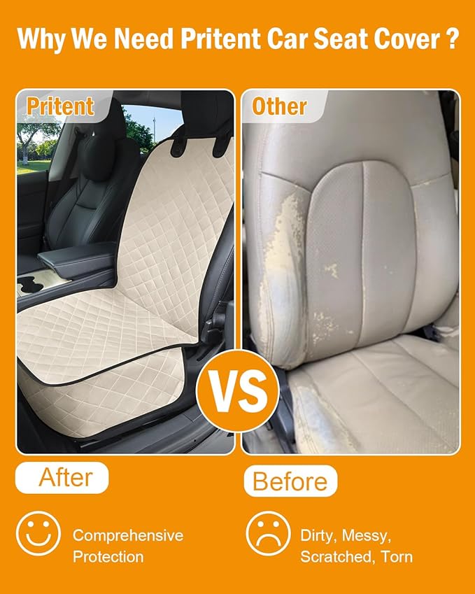 Dog Car Seat Covers Waterproof, Scratch-Proof Pet Front Cover for Cars, Nonslip Pet Passenger Seat Cover Protector, Universal Fit for Cars Trucks SUVs, Medium, Beige