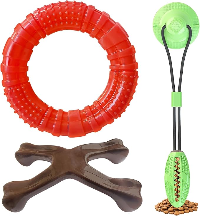 Durable Dog Chew Toys 3 Pack | Treat Dispensing Design, Fun & Secure Interactive Dog Toys | Dog Toys to Keep Them Busy