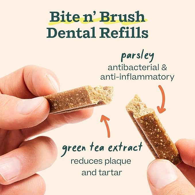 WOOF - Bite n' Brush Refills Treats for the Dog Toothbrush Toy - Scrub Plaque and Tartar from Your Dog's Teeth and Mouth - Dog Dental Sticks - 36 Refills - Chicken - 2 Pack