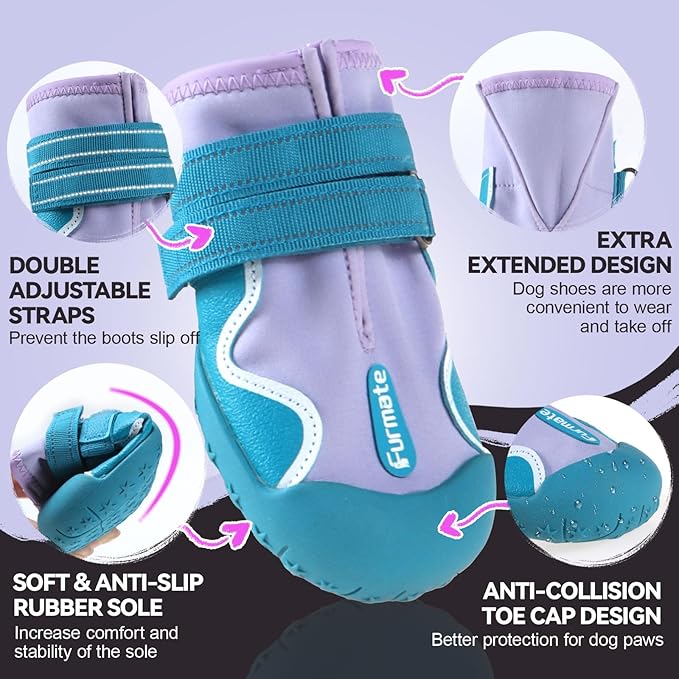 Dog Shoes for Large Small Medium Dogs,Dog Booties for Indoor Hardfloors Anti-Slip,Reflective Strip Waterproof Dog Boots & Paw Protectors for Outdoor Walking Hot Pavement,Winter Snow (Purple-3)