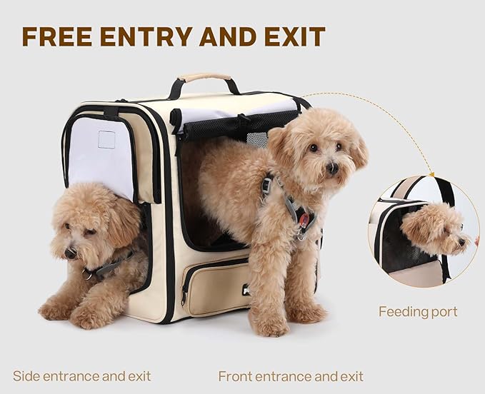 Pecute Cat Carrier Backpack Pet Carrier Backpack Widen Large Space, Stable Pet Backpack for Cat Small Dog, Ventilated Pet Backpack Miniature Dachshund Bag Suitable for Hiking, Camping, Khaki