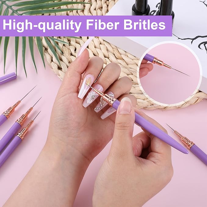 5PCS Nail Liner Brushes, Metallic Nail Art Brushes Set, Superfine Liner Brush Kit for Gel Polish, Detail Painting and Drawing, Professional Nails Salon Tools