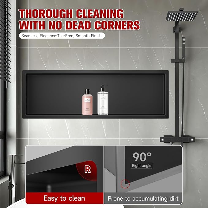 No Tile Needed Shower Niche 12"X 36", Bathroom Wall Niche Single Shelf, Stainless Steel Shower Niche for Bathroom, Kitchens, Balconies