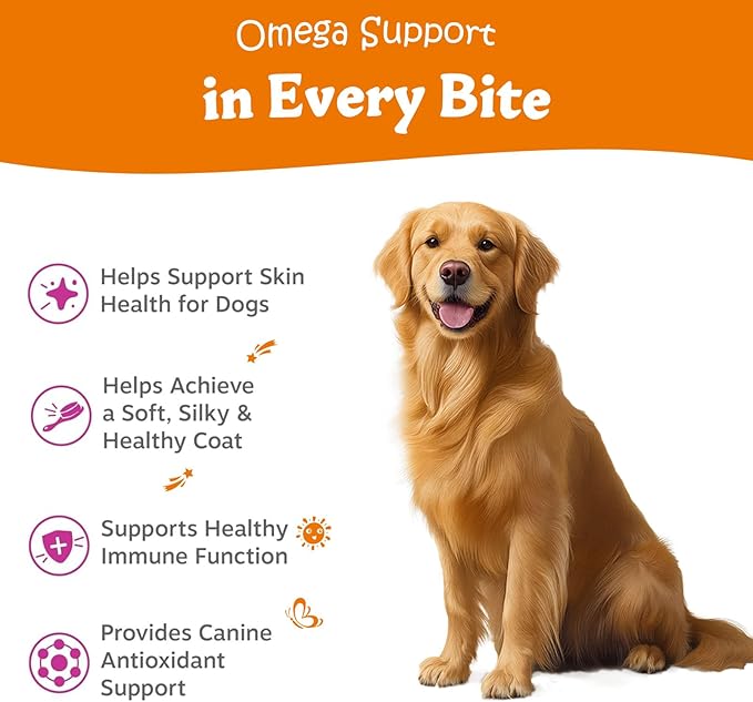 Salmon Oil for Dogs Skin and Coat, Omega 3 Fish Oil Chews, Dog Allergy Relief Chews, Itch Relief Supplement, 120 Count, Salmon Flavor