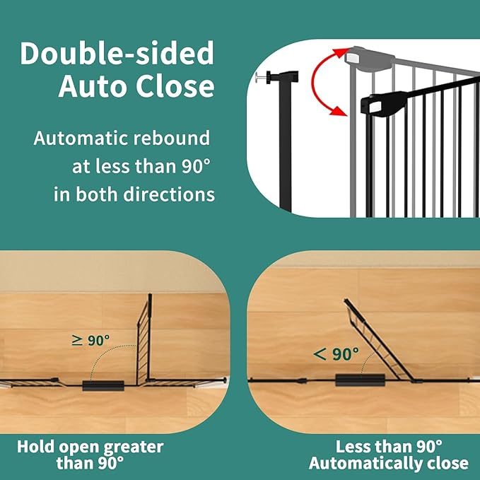 ALLAIBB Triple Lock Extra Wide Baby Gate Pressure Mounted Walk Through Safe Auto Close White Metal Dog Pet Puppy Cat for Stairs,Doorways,Kitchen 29.72-47.24"