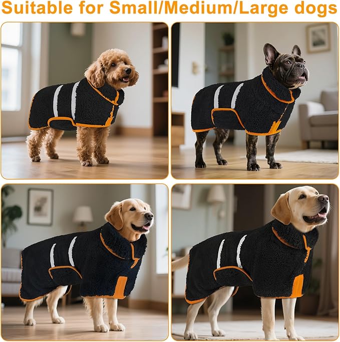 Bienbee Dog Bathrobe, Quick Drying Super Absorbent Dog Robes for After Bath, Warm Keeping Dogs Towel, Dogs Bath Supplies, Black XXL