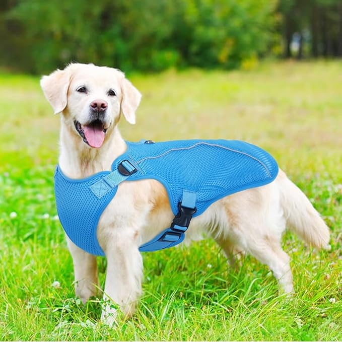 Kuoser Dog Cooling Vest, Puppy Cooling Coat,Breathable Cool Coat for Medium Dogs, Pet Jackets Reflective Summer Essentials Blue M