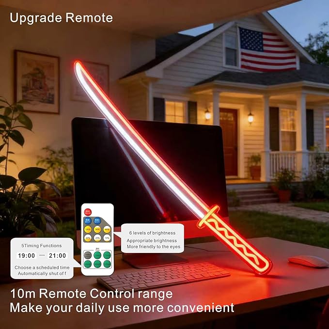 Katana Neon Sign, Light Up Katana LED Sword, Wireless Operated Light Up Sword with Remote, 2-in-1 LED Signs for Wall Decor, Gamer Room Decor for Boys Man Cave Decor, Perfect Teenage Boy Gifts Halloween Christmas Gifts