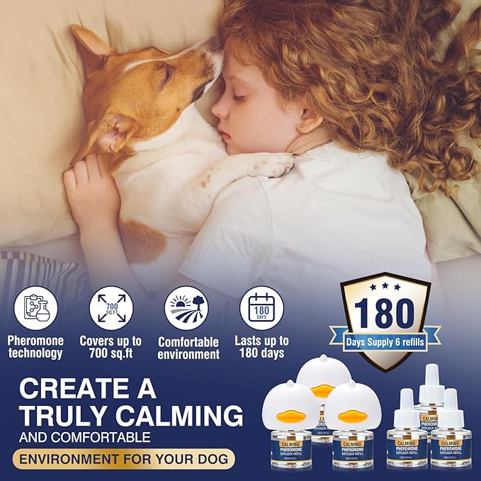 Calming Diffuser Kit Appeasing Dog Pheromones Pheromone Diffuser to Calm (3 Plug in+ 6 Pack 48ml Refill) for Anxiety Relieve Relief Reduce Aggression Fighting Barking Stress