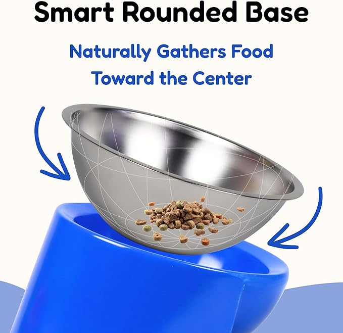 Tilted Dog Bowl for Flat-Faced & Senior Dogs, 15° Slanted Stainless Steel Dog Food Bowl, Elevated Pet Feeder for Small & Medium Dogs, Comfortable Eating Design (Blue, M (420 mL / 1.5 Cups))