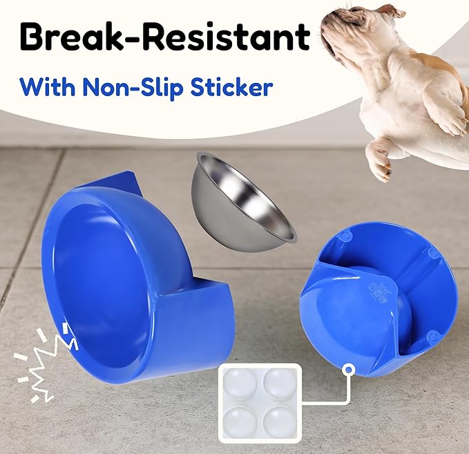 Tilted Dog Bowl for Flat-Faced & Senior Dogs, 15° Slanted Stainless Steel Dog Food Bowl, Elevated Pet Feeder for Small & Medium Dogs, Comfortable Eating Design (Blue, M (420 mL / 1.5 Cups))