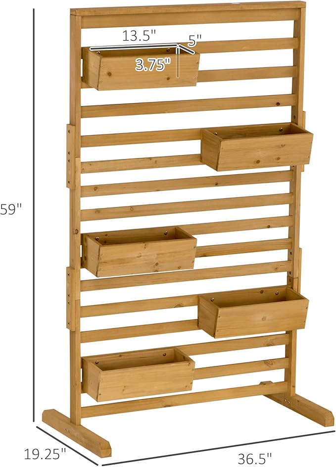 Outsunny Wooden Plant Trellis Stand with 5 Hanging Planter Boxes, Freestanding Outdoor Plant Stand for Patio, Garden, Balcony, Porch