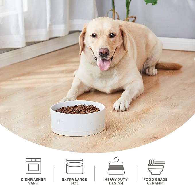 Oslo Ceramic Dog Bowl - 8'' Dog Food Water Bowl for Medium and Large Dogs, Heavy Duty Non-Slip Dog Dish, Modern Scandi-Style Stoneware Pet Feeder Bowl, Dishwasher Safe (70Oz, White)