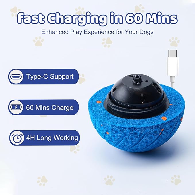 Smart Interactive Dog Ball,Automatic Rolling & Bouncing Dog Toy,Natural Rubber Chew Toy for Chewers,Keeps Dogs Busy & Eases Separation Anxiety