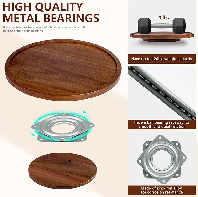 Lazy Susan Organizer for Table, 12 Inch Wooden Lazy Susan Turntable for Cabinet, Acacia Wood Turntable Kitchen Spice Rack (2 Pack)