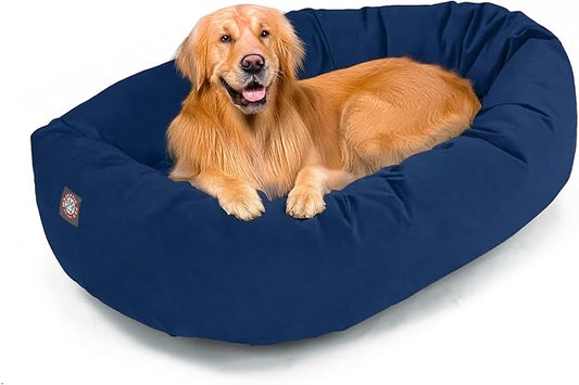 Majestic Pet 40 Inch Suede Calming Dog Bed Washable 40x29x9 (Inch) – Cozy Soft Round Donut Dog Bed with Spine Support for Dogs to Rest Their Head - Pet Bed Large – Navy (2025)
