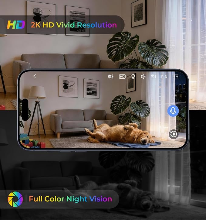 2K Clock Camera, 5G & 2.4G WiFi Indoor Pet Nanny Cameras with Alarm for Home, Full Color Night Vision, Human Motion Detection, Local SD Storage