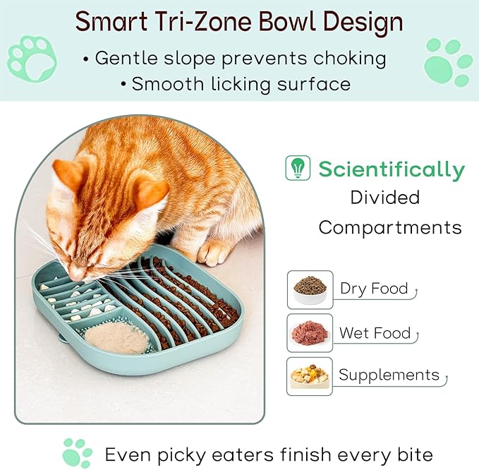 Slow Feeder Dog Bowl for Medium & Small Pets, Anti Choking Pets Slow Feeder with 3-Zone Puzzle Design, Wet Food Silicone Cat Bowl with Non-Slip Base, Dishwasher Microwave Safe(Red, 1.5 Cup)