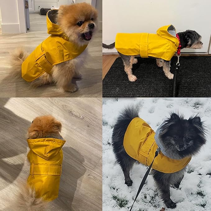 Dog Raincoat Small Dog Rain Jacket Poncho Waterproof Snowproof Pet Rain Suit for Puppy Small Dogs Cats Lined Warm Lining Hooded Leash Hole Adjustable,Yellow,XS