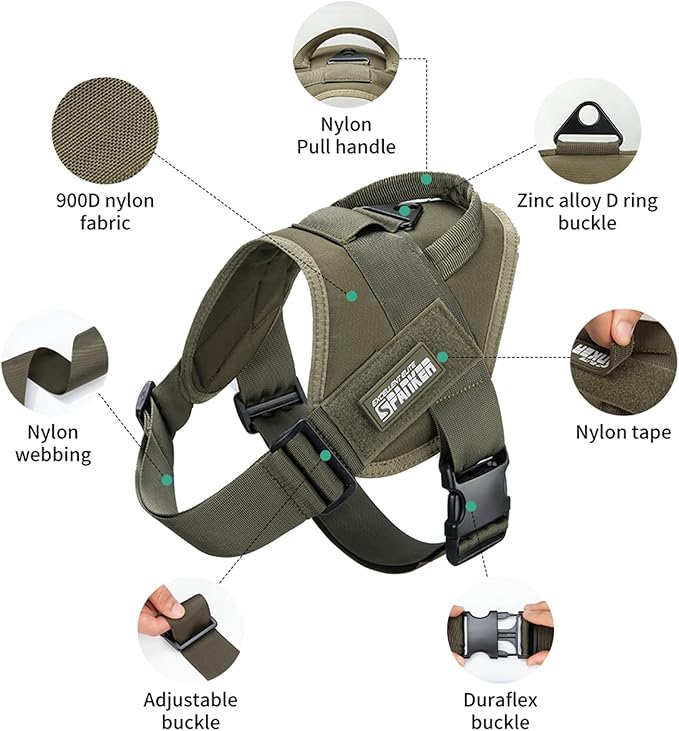 EXCELLENT ELITE SPANKER Tactical Dog Vest Training Military Patrol Service Dog Harness Easy Control Adjustable No-Pull Nylon Pet Harness with Handle for Small Medium Large Dogs(RGN-S)