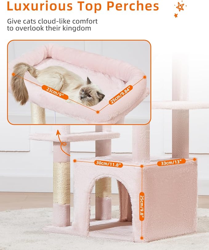 Taoqimiao Cat Tree,39.4-Inch Cat Tower for Indoor Cats,Suitable for Kittens with Luxurious cat condo with Soft Hammock and Luxurious Perch MS027P Jelly Pink