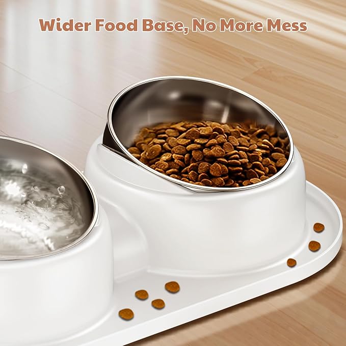 Cat Bowls, Tilted Cat Food and Water Bowl Set Anti Vomiting, Stainless Steel Dog Food Bowl with Base, Non-Slip Pet Feeder Bowls for Puppy Small Dogs Cats