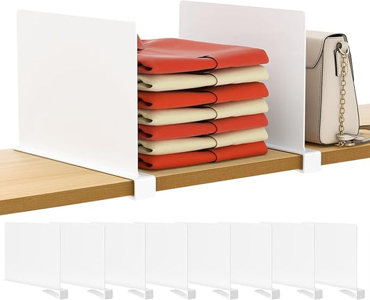 HBlife 8 Pcs White Acrylic Shelf Dividers, Vertical Purse Organizer for Closet Perfect for Sweater, Shirts, Handbags in Bedroom and Kitchen, Closet Separators for Organization Cabinet