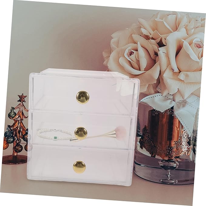 3-Layer Stackable Drawer Organizer Storage Box Gold Handles Acrylic Makeup and Jewelry Display Case for Desktop Bathroom and Vanity