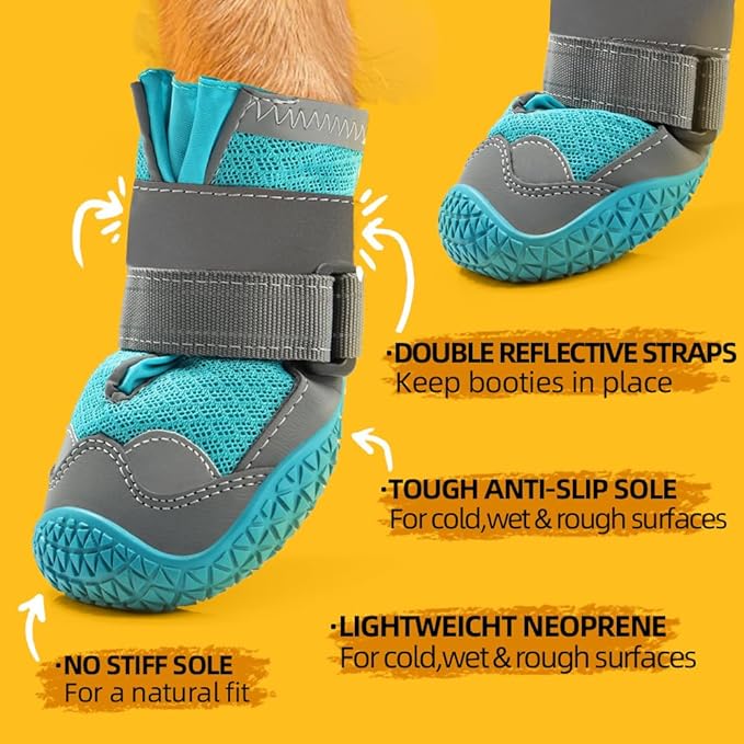 Dog Shoes for Small Dogs, Dog Boots & Paw Protectors for Hardwood Floors, Outdoor Dog Booties for Hot Pavement Winter Snow Hiking, Breathable Dog Shoes with Reflective Strips Size 1