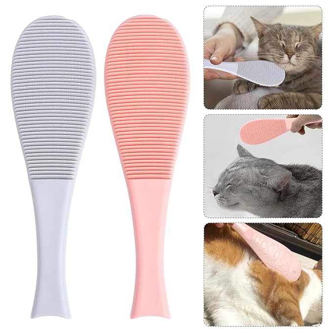 2pcs Cat Comb Hair Remover Fish-shaped Massage Brush with Soft Barbs for Shedding Control, Pet Grooming Tool for Cats, Blue and Pink Set