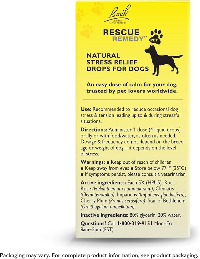 Bach Rescue Remedy Pet Dropper for Dogs - 20 mL, Pack of 2 - Stress & Tension Support for Dogs Natural Flower Essences - Sedative-Free, Homeopathic Liquid Formula - for All Breeds, Ages & Weights