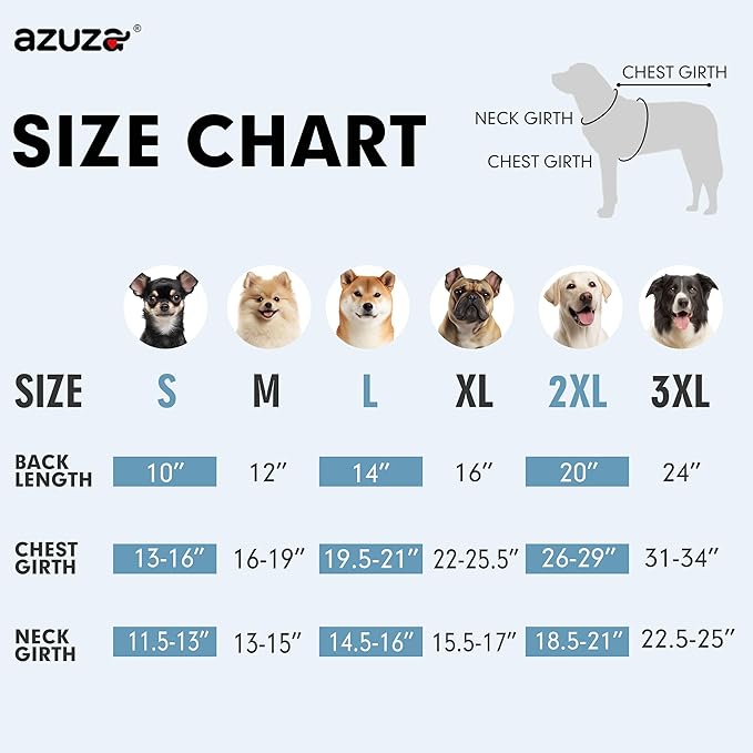 azuza Dog Jacket Waterproof & Windproof Dog Coat for Small Dogs with Thick Fleece, High Collar with Leash Hole, Adjustable Velcro & Elastic Belly, Navy XL