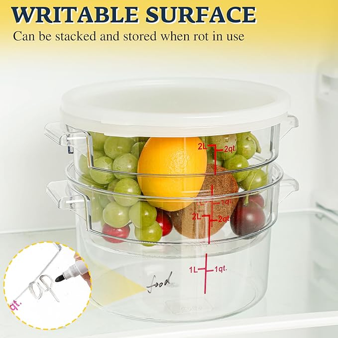 1 Pcs Dough Proofing Bucket with Lid, Round Food Storage Container 2 Qt Dough Bucket Clear Translucent Containers with Red Scale(White)