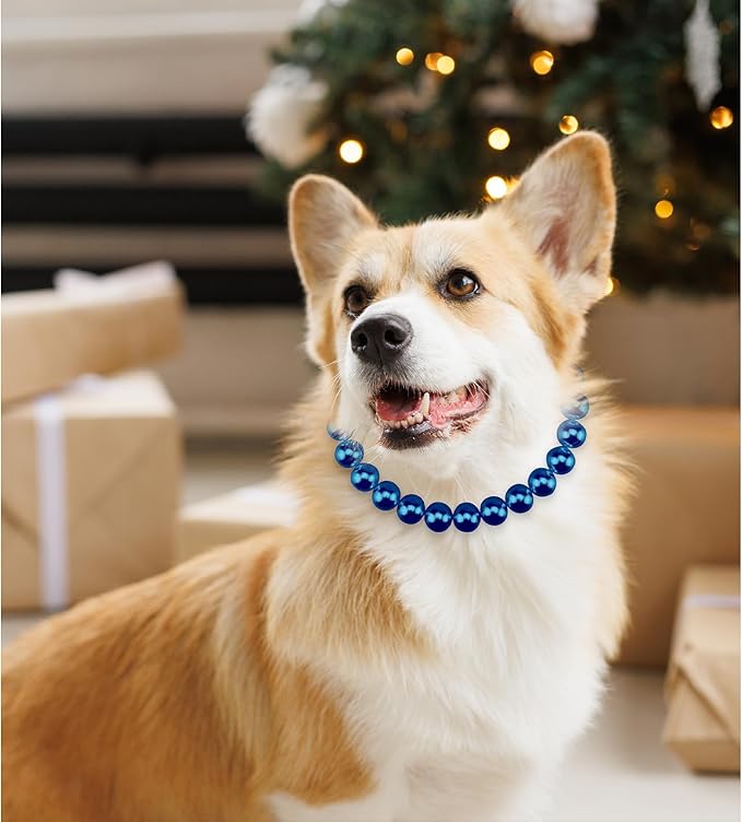 KUDES Chunky Pearl Dog Necklace (Beads 20mm),Elegant Classic Super Big Pearl Collar Necklace Accessories for Medium Large Dogs Occasions and Gatherings (Navy Blue, 4XL(Neck Girth 22.5''-25''))