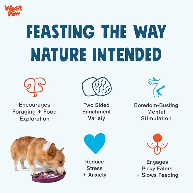 West Paw Seaflex Waves Feast Mat – All-in-One, Slow Feeder, Lick Mat – Encourages Foraging & Food Exploration - Engages Picky Eaters & Slow Feeding - Versatile – Easy to Clean, Non-Toxic - Marine