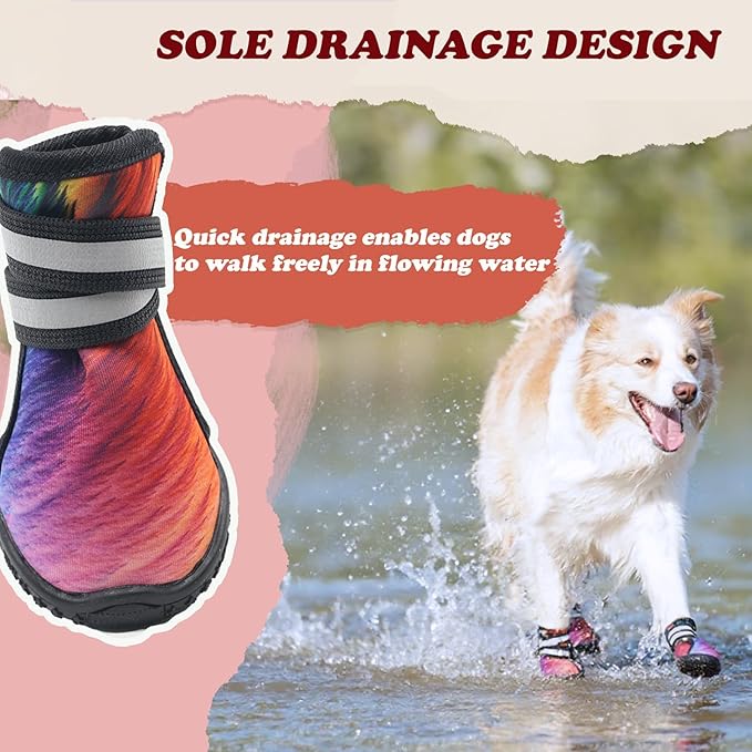 Dog Shoes for Small Medium Large Dogs,Neoprene Dog Booties & Paw Protectors for Hiking Hot Pavement Hardwood Floors,Quick-Drying Fabric Dog Boots W/Perforated soles for Flowing Water (Green-7)