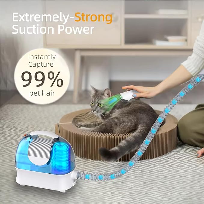 Pet Grooming Kit, Professional Dog Clippers Vacuum Suction 99% Hair, 3L Large Dust Cup Dog Grooming Vacuum for Shedding with 5 Pet Grooming Tools, Low Noise Pet Grooming Supplies (White)
