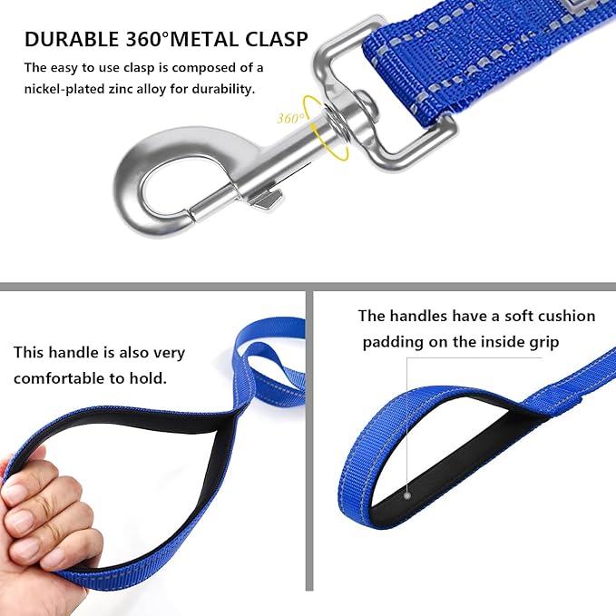 Dog Leash 6 FT Padded Handle Nylon Reflective Dogs Leashes for Medium Dogs Blue