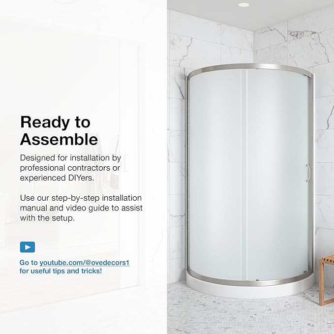 OVE Decors Breeze 34 in. Corner Shower Frosted Sliding Door with Base in Satin Nickel Finish