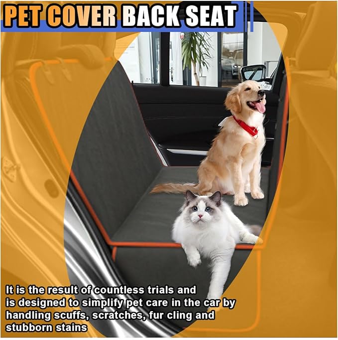 Pets Dog Car Seat Cover for Back Seat, Waterproof Scratchproof Car Seat Protector with Side Flaps, 600D Soft Nonslip Dog Hammock, Dog Backseat Cover Universal for Car Truck SUV, Orange