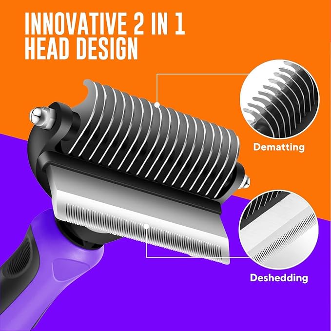 PETNF Dog Shedding Tool, 2 in-1 Deshedding Tool & Undercoat Rake Dematting Comb for Mats & Tangles Removing, Reduces Shedding up to 95%, Great for Short and Long Hair of Medium Large Dogs