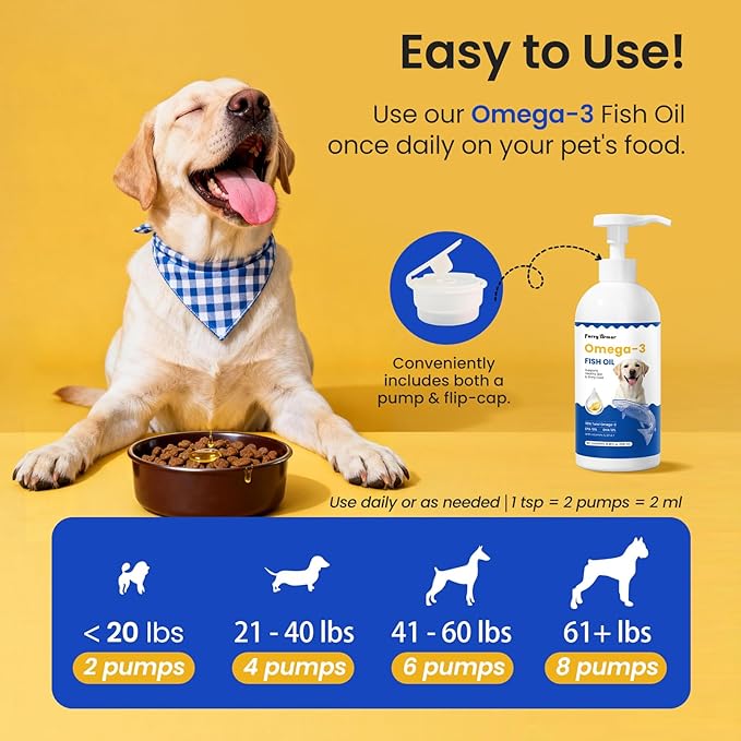 Omega-3 Fish Oil for Dogs & Cats - IFOS Certified 5-Star - High Potency 30% EPA+DHA from Wild Small Fish - Supports Skin, Coat, Joints & Heart - Liquid Pump Supplement, 16.9oz