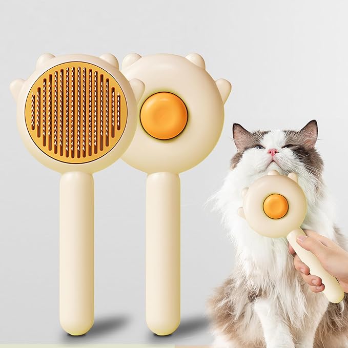 Pet Grooming Brush for Cats and Dogs, Self-Cleaning Sliker Brush for Removes Loose Undercoat, Mats, and Tangled Hair, Shedding Brush for Short or Long Haired Cats/Dogs (Yellow-B)