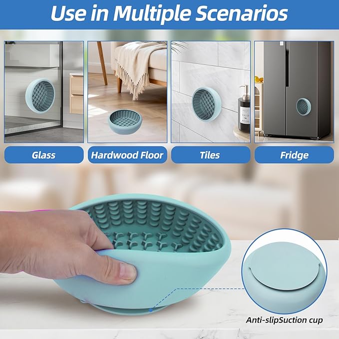 Dog Lick Bowl,Silicone Slow Feeder Bowls for Dogs and Cats - Wet Food, Suction Cups, Non-Slip Design (Blue, Small)