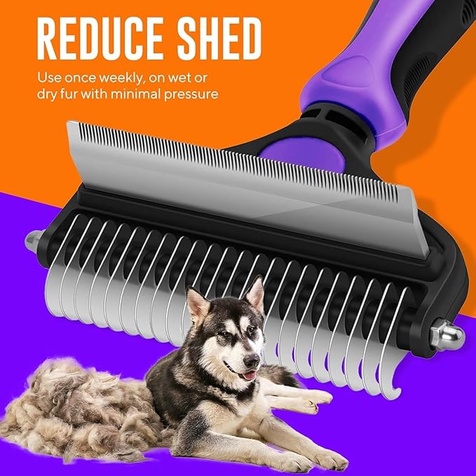 PETNF Dog Shedding Tool, 2 in-1 Deshedding Tool & Undercoat Rake Dematting Comb for Mats & Tangles Removing, Reduces Shedding up to 95%, Great for Short and Long Hair of Medium Large Dogs