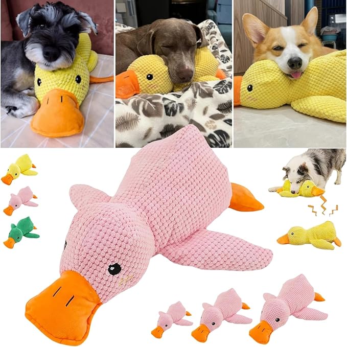 Calming Duck Emotional Support Dog Toy - Unbreakable Plush for Aggressive Chewers, Resistant Squeaky Interactive Toy for Indoor/Outdoor Play (Pink)