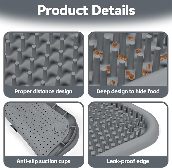 Snuffle Mat for Dogs, 23.6" x 23.6" Silicone Dog Feeding Mat Sniffing Interactive Feeding Game Encourages Natural Foraging Slow Feeder for Small/Medium/Large Dogs, Indoor & Outdoor (Grey)