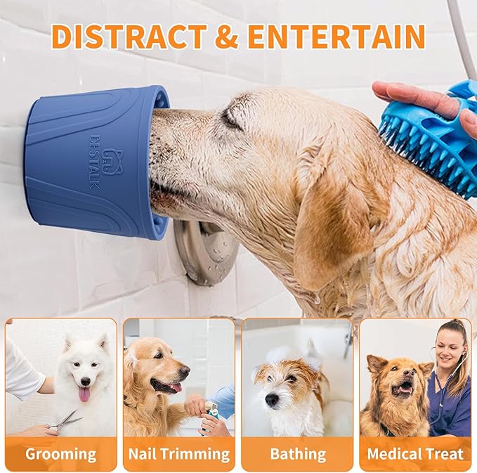 Anxiety Relief Slow Feeder Dog Lick Mat Treat Dispenser, Non-Slip Licking Bowl - Dog Enrichment Toys for Small, Medium & Large Breeds, BPA Free Silicone (Dark Blue, M-L)