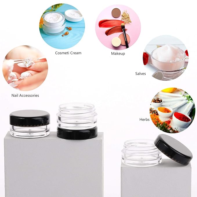 100 Count 10g Small Sample Containers with Lids Plastic Jar Cosmetic Jars Empty Makeup Jars Lip Balm Containers - Black