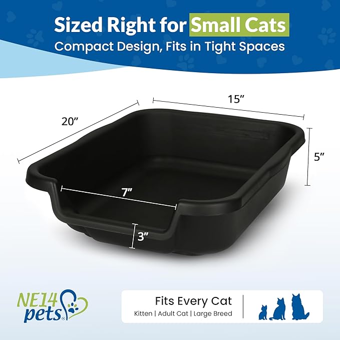 KittyGoHere Senior Cat Litter Box, Small Litter pan, Open Top Low Entrance Kitty Litter Box, Lightweight Low Entry Litters Box, Durable, Made in USA (2 Pack - Black)